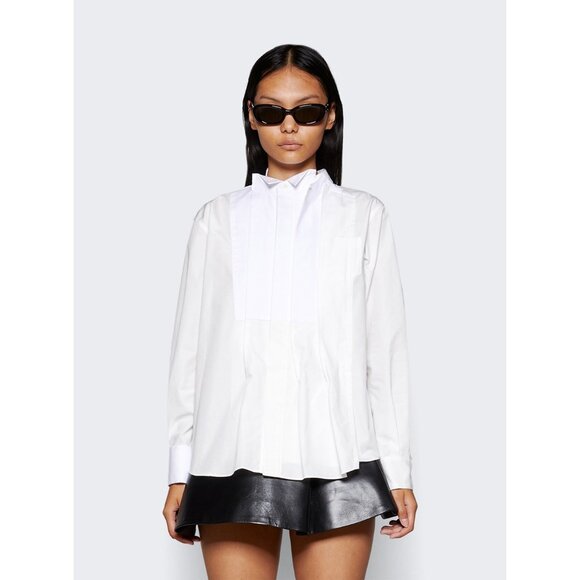 Sacai Tops - SACAI White Poplin Asymmetrical Tuxedo Collar Pleated Oversized Shirt 1